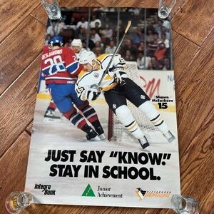 🏒Vintage Pittsburgh Penguins “Just Say Know! Stay in School” Poster ~ 24” x 16”🏒